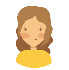 eine Frau mit braunem Haar und einem gelben Hemd